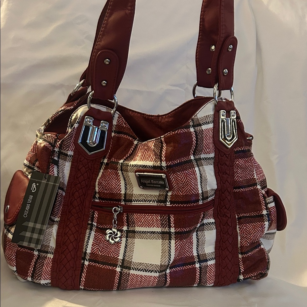 Angel Barcelo Plaid Shoulder Bag in Burgundy